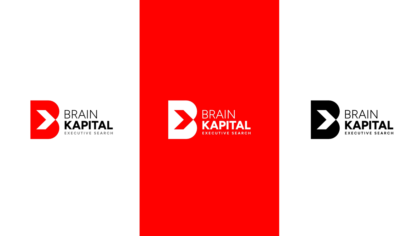 Assinaturas Brain Kapital sobre fundos branco, vermelho e preto